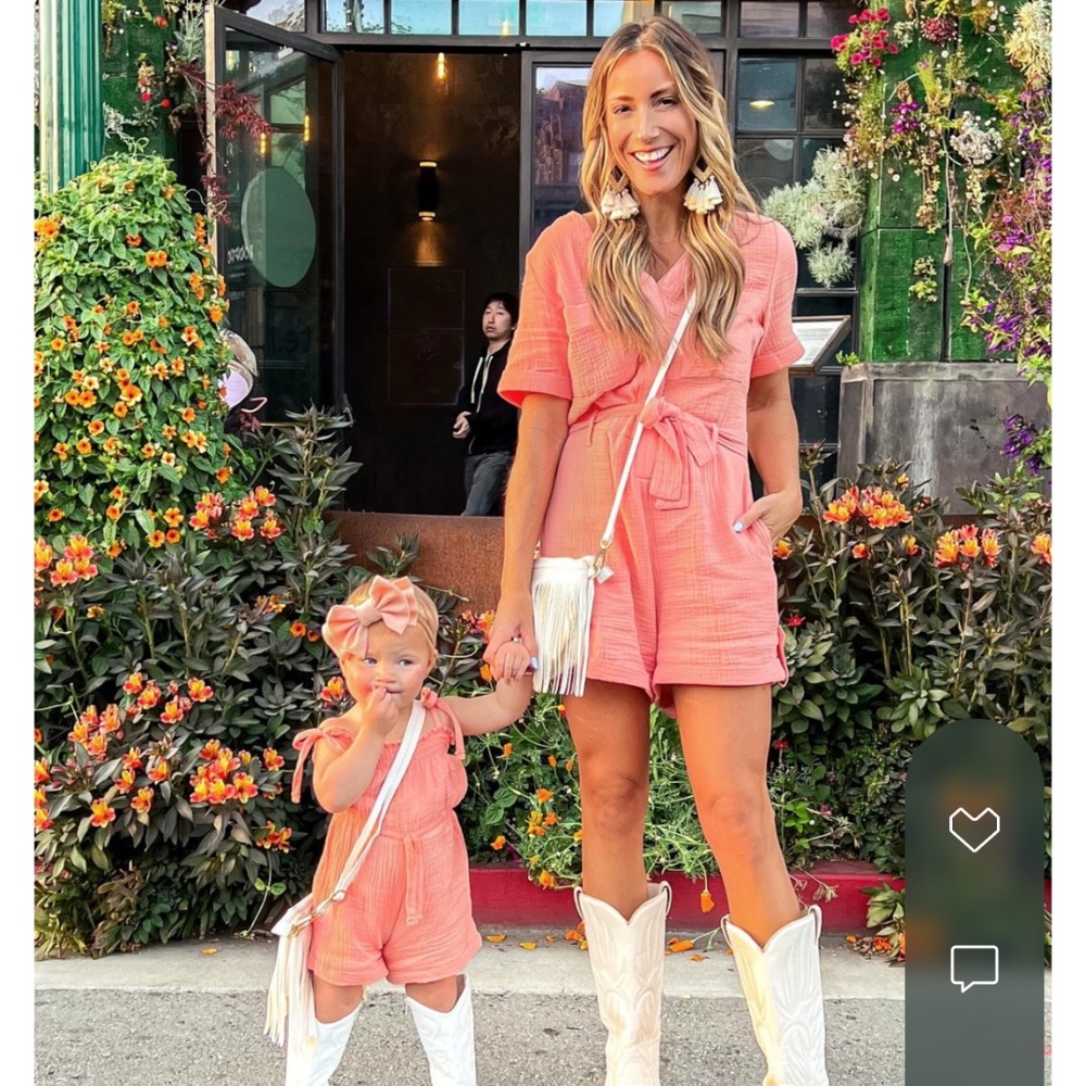 Pink Lily Button Coral Romper